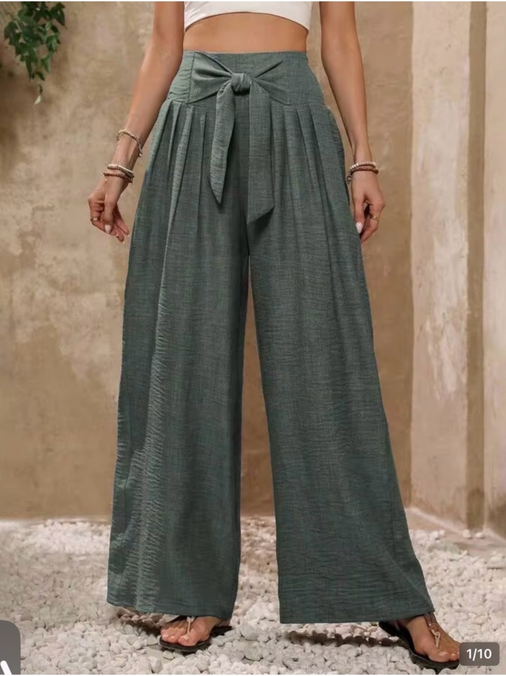 Elegant Olive Green Wide-Leg casual dress palazzo Pants